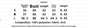 Tabella taglie con misure S, M, L per il set in maglia con motivo a rombi