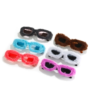 Creative square plush sunglasses in six diverse colors including black pink and purple