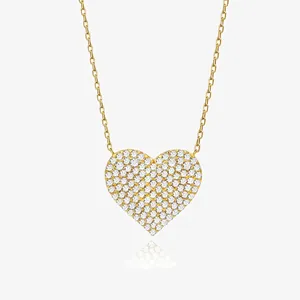 925 Sterling Silver Heart Pendant Necklace For Women Full Rhinestone Pavé Inlaid Elegant Fashion Gold Silver Plated Jewelry Gift