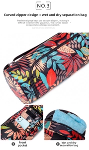Détail du sac de yoga à motif feuilles avec poche pour téléphone et section étanche