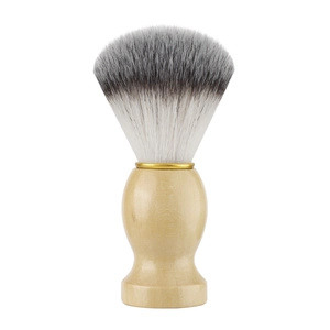 Classic men's shaving brush with natural wood handle and dense synthetic soft bristles