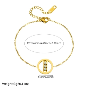 Minimalist gold-plated stainless steel chain bracelet with a crystal pendant