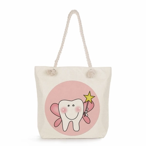 Nurse themed tote bag featuring a cute tooth fairy print with durable rope handles