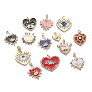 Heart Shaped Evil Eye Pendant Charm Copper Enamel Zircon Jewelry Making DIY Craft Accessories For Necklace