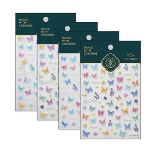 Set of 4 sheets 5D embossed butterfly nail art stickers with colorful gradient butterfly designs