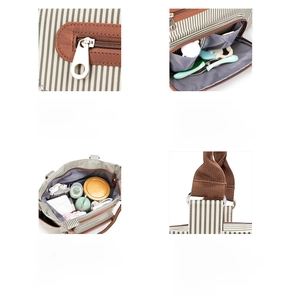Detail view of the 7-piece diaper bag featuring high-quality zippers and wide opening
