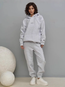Women's 2-piece grey tracksuit set with hoodie and joggers in high-waisted fit