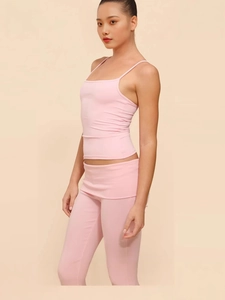 Set yoga rosa due pezzi con top a canotta e pantaloni a zampa a vita alta da donna