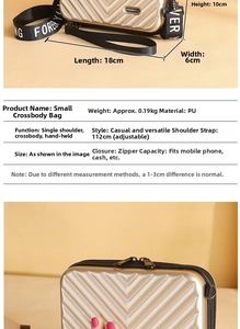 Gold hard-shell crossbody bag with V-shaped ripples and adjustable brand strap