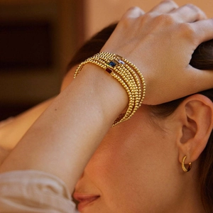 Stainless Steel Birthstone Bracelet Round Bead Chain Rectangle Zircon Minimalist Elegant Women Jewelry