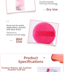 Detailed view of soft makeup powder puffs in a professional clear packaging box