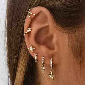 S925 Sterling Silver Star Earring Set with Zircon for Women Fashion Piercing Style