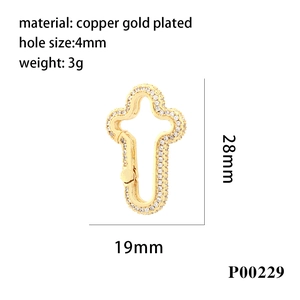 Gold plated copper cross pendant connector with cubic zirconia stones 28mm x 19mm