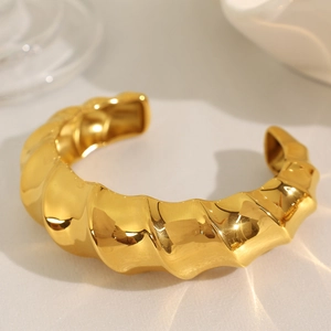Chic gold lava texture cuff bracelet featuring bold irregular wave patterns for women