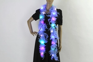 Light purple feather boa with colorful LED lights on a mannequin for Christmas party decor