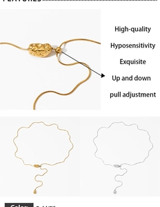 Detail of adjustable drawstring mechanism on irregular geometric stainless steel necklace