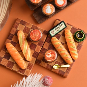Miniature resin Christmas coffee cups and baguette bread set for dollhouse decor
