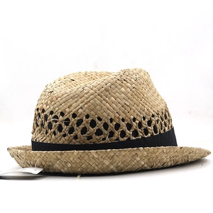 Cappello da sole fedora in paglia unisex con nastro nero e trama traspirante