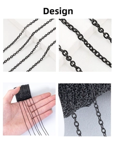 Macro shot of thin black stainless steel O-chains for DIY jewelry making accessories