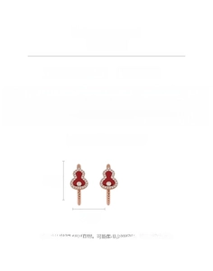Detail specifications of gourd-shaped red enamel earrings with cubic zirconia and size info
