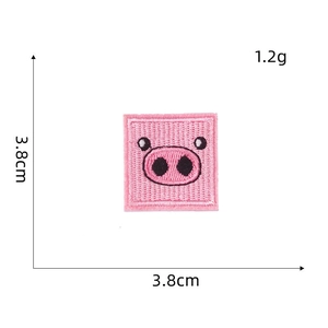 Detail of square pink pig nose embroidery patch with size 3.8cm x 3.8cm and 1.2g weight