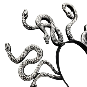 Halloween Medusa snake headband with detailed black and silver serpent textures