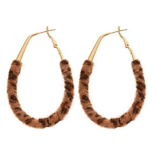Chic leopard print plush hoop earrings with golden metal accents for women's fashion