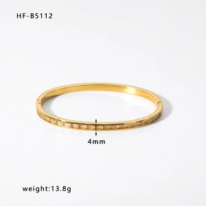 4mm gold titanium steel bangle with rectangular cubic zirconia and hinge closure