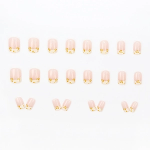 24-piece square nude pink press-on nails with french leopard print tips for daily wear