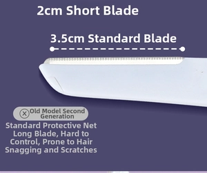 Detail of 3.5cm eyebrow razor head featuring protective micro-guards for safe trimming