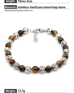 Detail showing 19cm tiger eye bead bracelet with stainless steel clasp and map stone