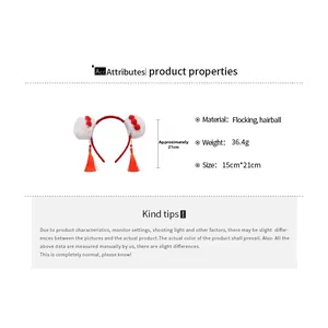 Detailed size specifications for the red flocking headband with fur balls and tassels