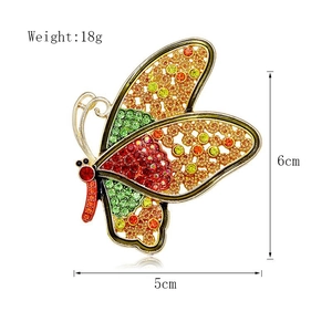 Luxury butterfly brooch with colorful rhinestones in gold-plated hollow metal design