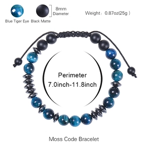 Morse Code Bracelet with 8mm Blue Tiger Eye and Black Matte beads for men and boys