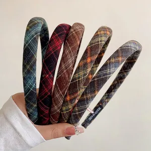 British style plaid fabric headbands in various colors with handmade fabric label