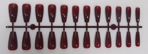Set of 24 pieces of glossy burgundy coffin-shaped fake nails on a plastic holder