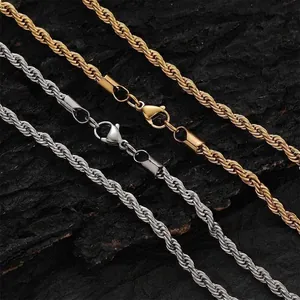 Hip hop 18K gold and silver plated stainless steel rope chain necklaces with lobster clasp