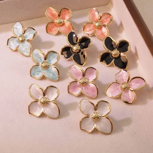 French vintage floral enamel studs in gold stainless steel with five color options