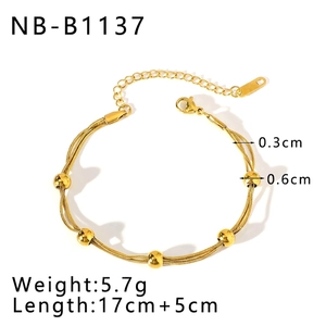 Detail showing 17cm+5cm multilayer gold beaded chain with lobster clasp and weight labels