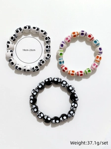 Three gothic skull beaded bracelets with 19-23cm size and 37.1g weight specification