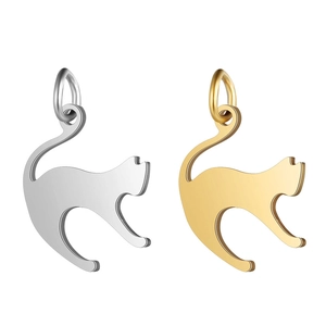 Hollow cat-shaped stainless steel charms in silver and gold finishes for DIY jewelry