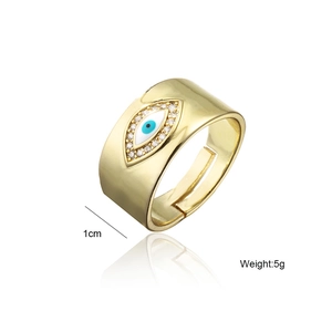 Adjustable 18K gold plated evil eye ring with sparkling zircon and enamel detail