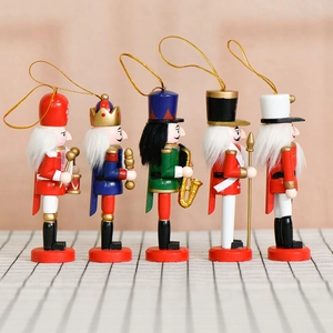 Set of 5 wooden 13cm Nutcracker soldiers with instruments for Christmas decor