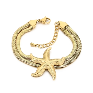 Summer gold starfish pendant double-layer turquoise turquoise titanium steel bracelet