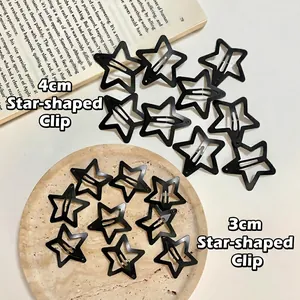 Y2K style matte black metal star hair clips in 4cm and 3cm sizes for girls styling
