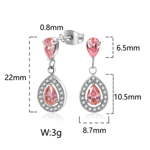 Sparkling pink pear-cut zircon teardrop earrings in stainless steel with crystal halo