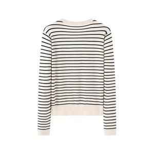 Vue arrière d'un pull en tricot à rayures classique avec encolure ronde et manches longues