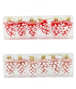 Lot de 6 ornements de pommes de pin de Noël en rouge et or rose avec effet neige