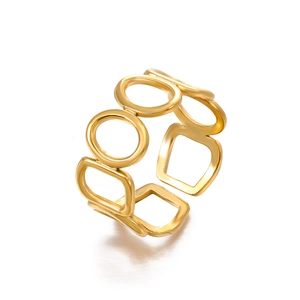 Bague géométrique minimaliste en acier inoxydable plaqué or 18 carats avec motifs ajourés