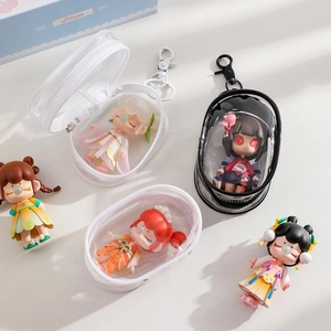 Clear PVC display storage bags for mini action figures with zipper and hooks